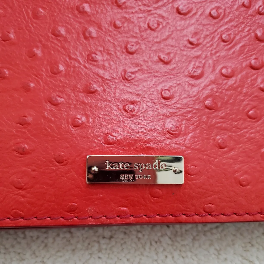 Kate Spade Portola Valley Ostrich Embossed Leather Shoulder Bag in Spice Red